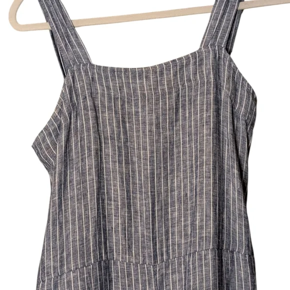 Quince 100% European Linen Square Neck Jumpsuit chambray stripes size Small - Picture 3 of 8